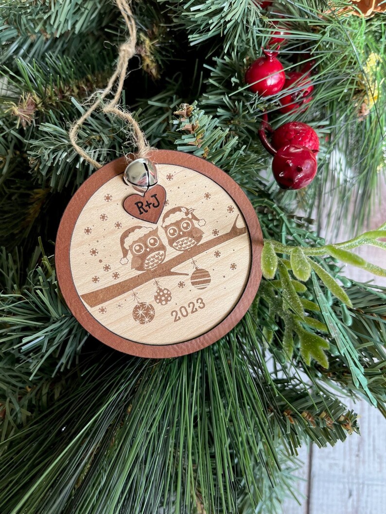 Personalized Christmas ornament, owl ornament, engraved Christmas ornament, tree decoration, love, Christmas tree decoration, gift, wedding image 2