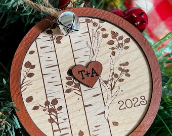 Personalized Christmas ornament, engraved ornament, Birch tree ornament, initials, love, sweetheart, wedding gift, Christmas gift, 3D, Frame