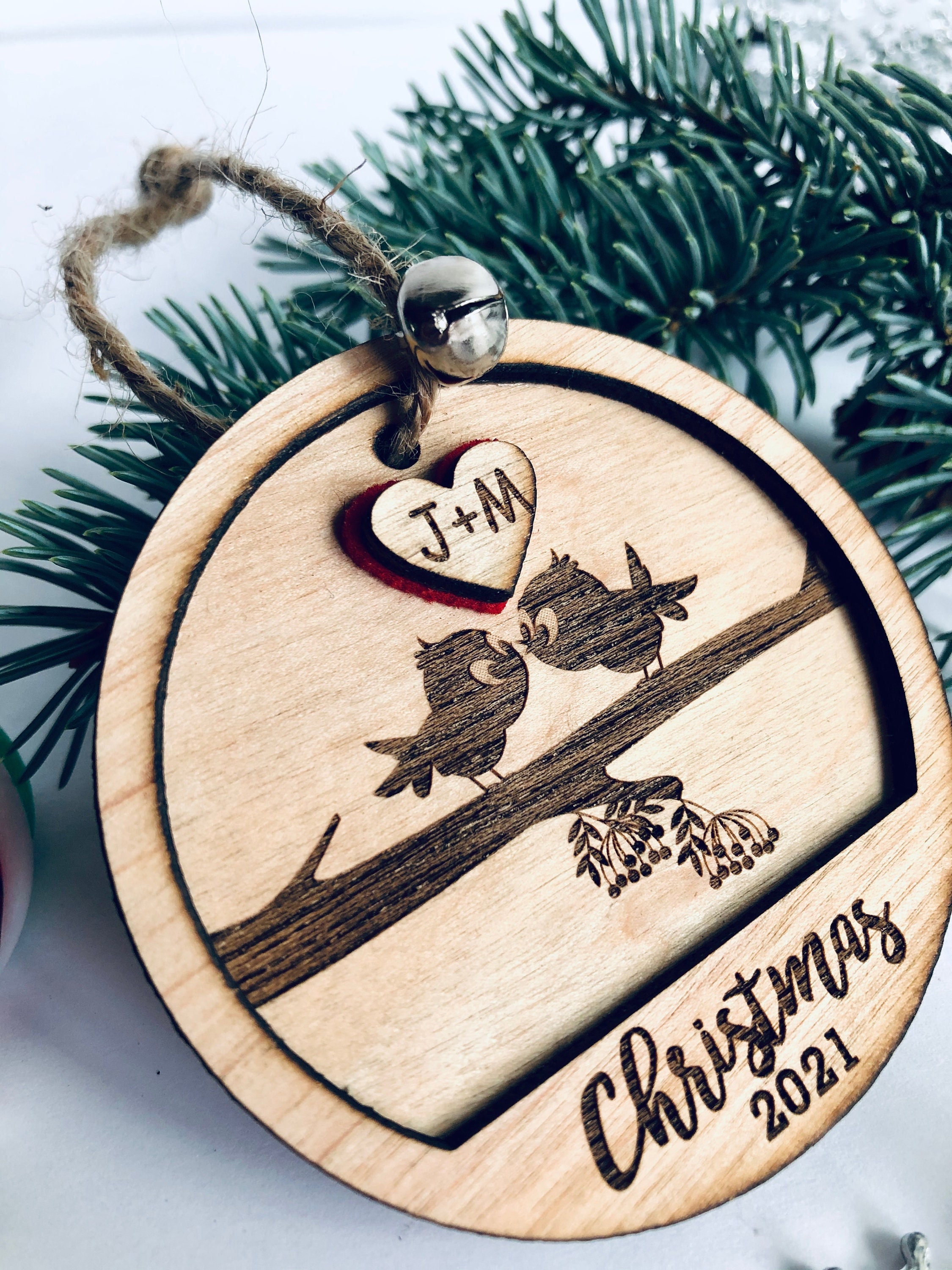 Ornement de Noël Personnalisé, Ornement d'oiseau, Gravé, Décoration d'arbre, Amour, Cadeau, Cadeau M