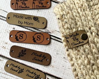 Faux leather tag, rivet tag, Custom tag, custom tag, personalized, leather tag, engraved, knitting, crochet, sewing tag, leather labels