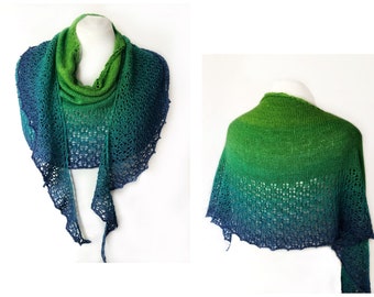 Harmonia* easy knitting pattern, crescent shawl pattern, adaptable size