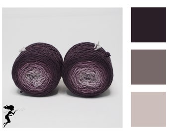 Merino Sockenwolle Farbverlauf handgefärbt 2 x 50g – Aubergine