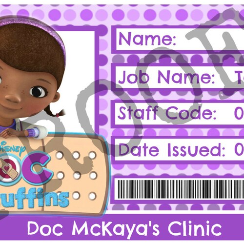 Doc Mcstuffins ID Badges for Boys and Girls Etsy
