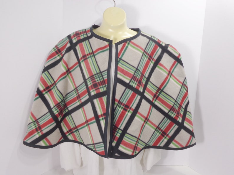 Capelets: Cape Coverup Bed Jackets Accent Top Ponchos Shawl Capelet Wrap Cape Coverup Bed Jacket Accent Top Capelet Shawl Bed Jacket Wrap Plaid on Ivory