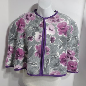 Capelets: Cape Coverup Bed Jackets Accent Top Ponchos Shawl Capelet Wrap Cape Coverup Bed Jacket Accent Top Capelet Shawl Bed Jacket Wrap Purple Flower & Gray