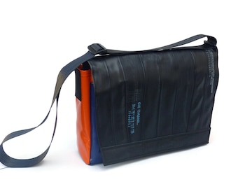 Bag made of bicycle tube, large shoulder bag with car seat belt, truck tarpaulin, bicycle tube, upcycling bag