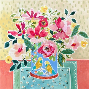 Cartão de felicitações com flores. "Dois passarinhos".