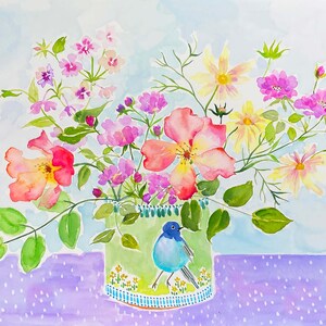 Rosen Grußkarte. 'Die Drossel des Glücks'