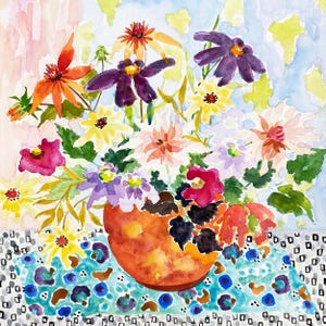Blumen Grußkarte. 'Blaue Flecken und Glück'