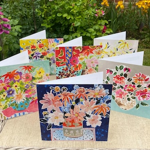 6 tarjetas de felicitación. Paquete C. Excelente calidad. Acuarelas florales originales y contemporáneas de Emma Burnett. En blanco para tu propio mensaje.