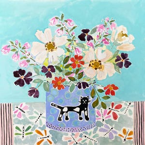 Blumen Grußkarte. 'Die Miezekatzen-Vase'.