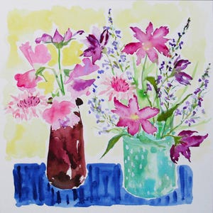 Cartão de felicitações de flores. 'Dois pequenos vasos'.