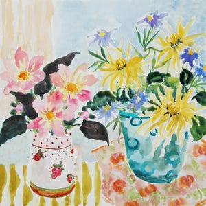 Blumen Grußkarte. 'Der kleine Erdbeerkrug'.