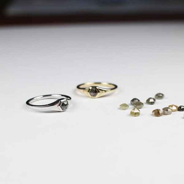 9ct white gold mini hexagon Salt and Pepper diamond ring