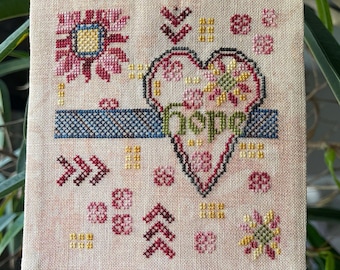 Hopeful Heart Prayer Flag Digital Cross Stitch Pattern PDF Instant Download