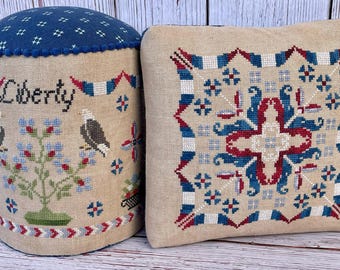 Liberty Drum and Pincushion Digital Cross Stitch Pattern - PDF - Instant Download