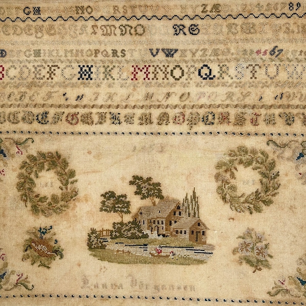 Laura Vorgensen 1853 Antique Sampler Reproduction Digital Cross Stitch Pattern PDF