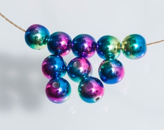 Round Rainbow Acrylic Beads -10 Beads, Rainbow Beads, Round Beads, 8mm Beads, Acrylic Beads, Bead Destash