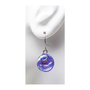 Blue Dichroic Drop Earrings, Blue Earrings, Iridescent Glass Earrings, Round Blue Earrings, Dangle Earrings, Boho Earrings, Gifts For Mom
