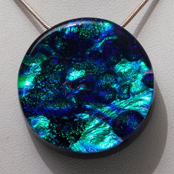 Dichroic Pendant  - Blue Dichroic Pendant, Green Dichroic Pendant,  Circle Pendant, Round Pendant, Focal Bead, Moon Pendant