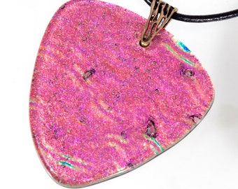 Pink Dichroic Necklace, Hot Pink Necklace, Iridescent Glass Pendant, Pink Pendant, Statement Necklace, Valentines Gifts for Sister