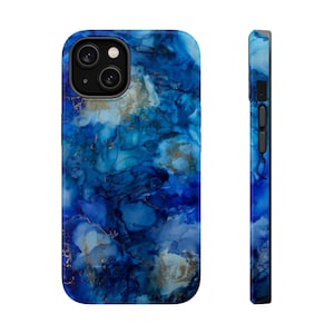 MagSafe Tough Case iPhone 13/14/15, 13/14/15/16 Pro, Pro Max , Watercolor Case, Blue Tie Dye Case, Blue Case
