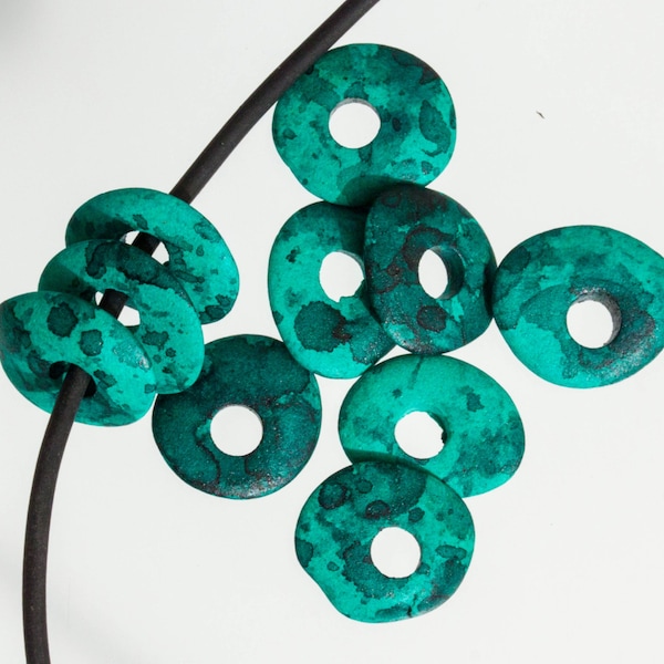 Mykonos Ceramic Cornflake Beads: Malachite Green, Black, Blue (20 pc)