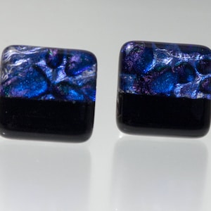 Purple-Black Cuff Links, Glass Cuff Links, Dichroic Glass Cuff Links, Men&#39;s Jewelry, Purple Dichroic Cuff Links, Black Glass CuffLinks