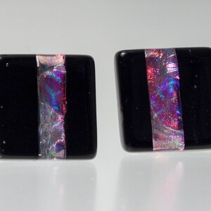 Pink-Black Cuff Links, Glass Cuff Links, Dichroic Glass Cuff Links, Men&#39;s Jewelry, Pink Dichroic Cuff Links, Black Glass CuffLinks