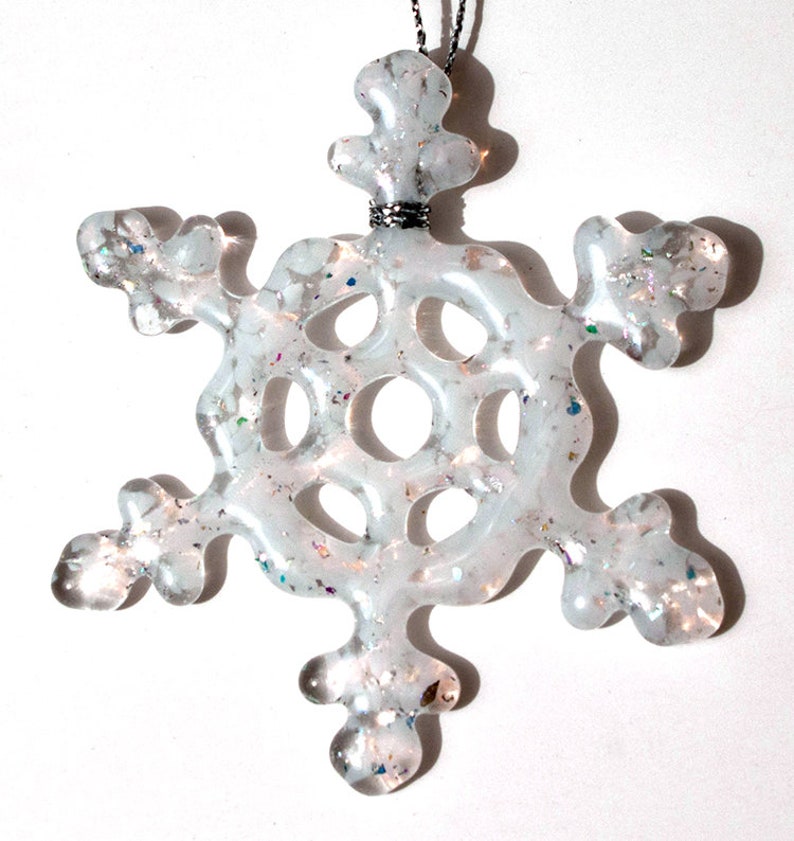 White Snowflake Glass Christmas Ornament White Christmas Ornament Glass Snowflake Holiday Decor White Glass Snowflake Ornament