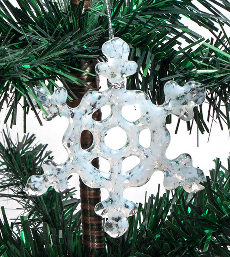 White Snowflake Glass Christmas Ornament White Christmas Ornament Glass Snowflake Holiday Decor White Glass Snowflake Ornament