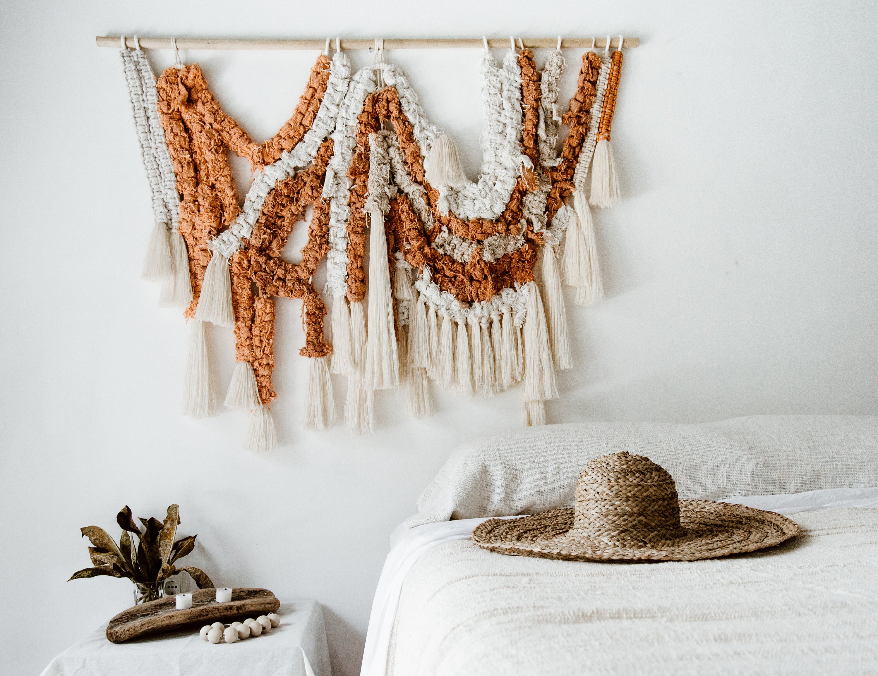 Raw Macrame Wall Hanging Burnt Orange Macrame Wall Art Etsy