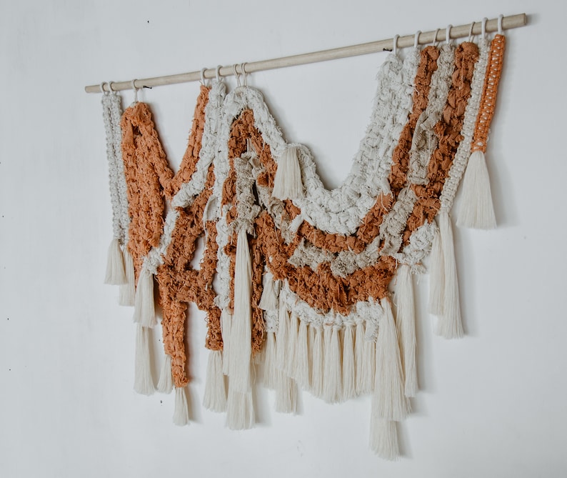 Raw Macrame Wall Hanging Burnt Orange Macrame Wall Art Etsy