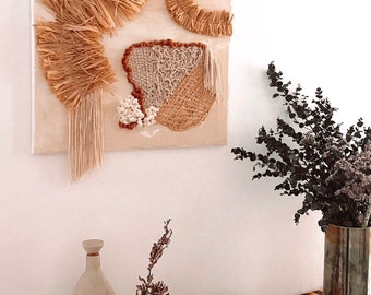 Zen Raffia Fiber Art - Colgante de pared textil