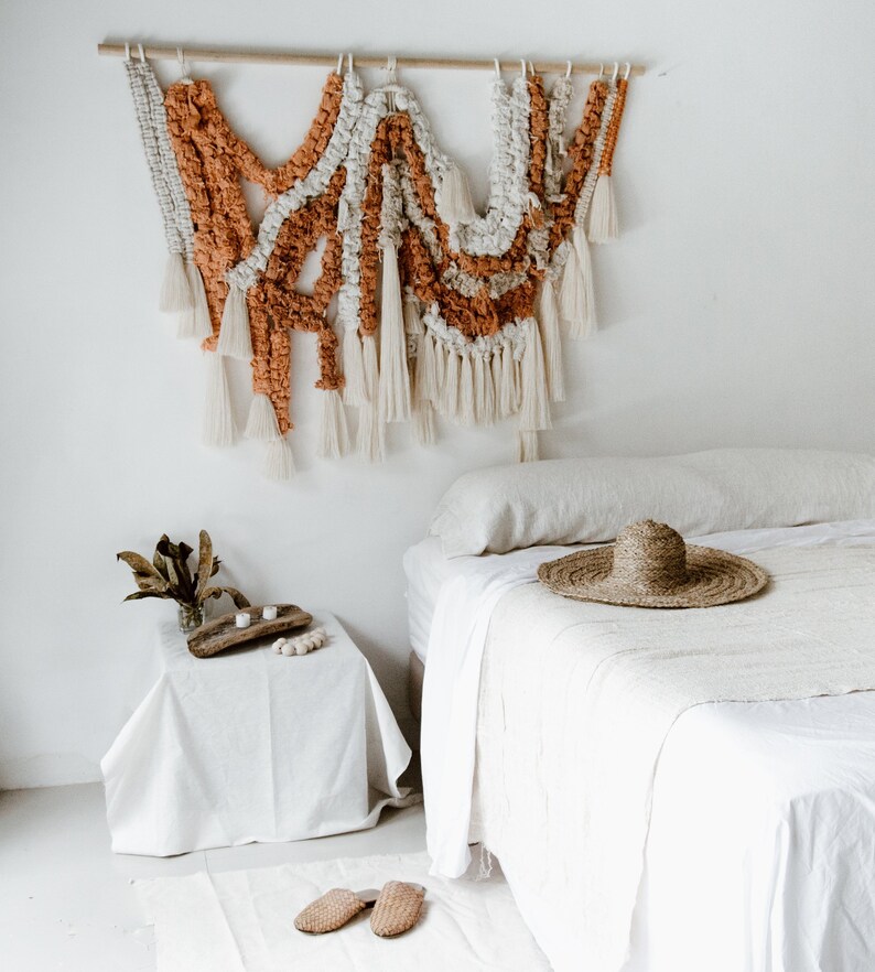 Raw Macrame Wall Hanging Burnt Orange Macrame Wall Art Etsy