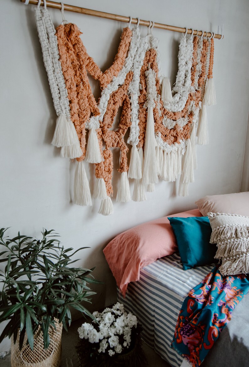 Raw Macrame Wall Hanging Burnt Orange Macrame Wall Art Etsy