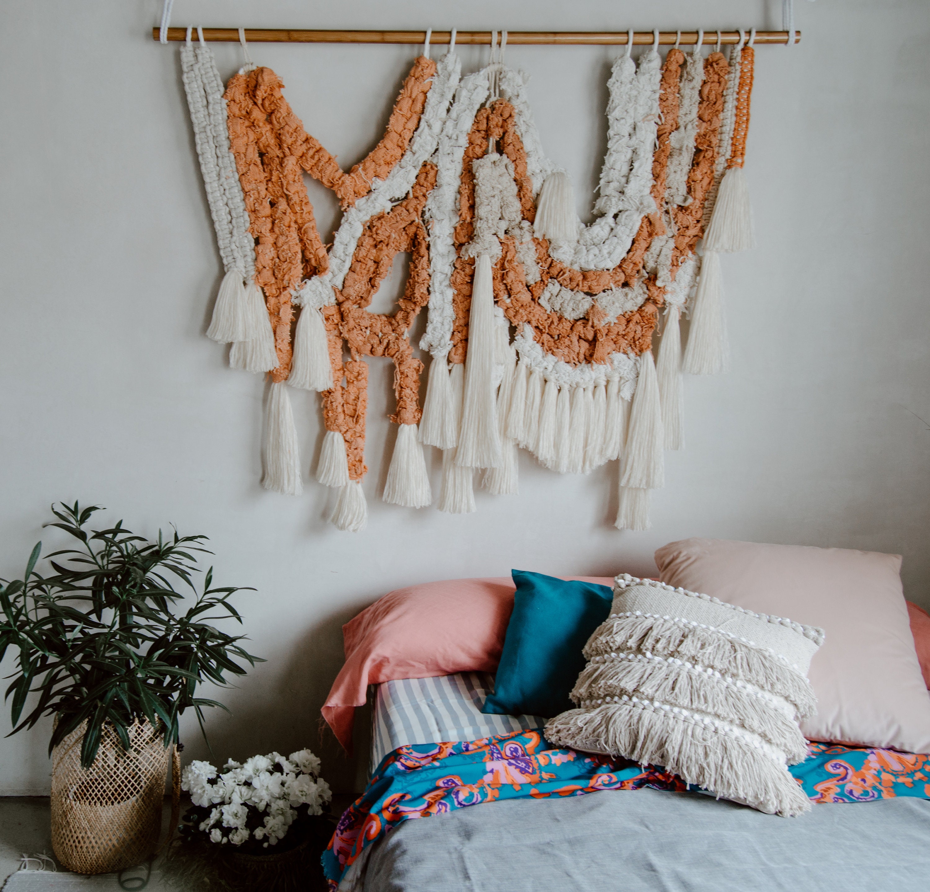 Raw Macrame Wall Hanging Burnt Orange Macrame Wall Art Etsy