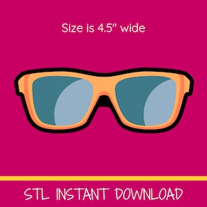 Könnte beinhalten: Orangefarbene Sonnenbrille mit schwarzem Rahmen und blauen Gläsern. Größe 4,5 Zoll breit. Sofortiger STL-Download.