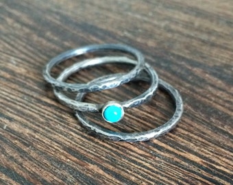 Turquoise stacking rings, turquoise stackers, December birthstone, gemstone stacker set, oxidised silver, blue stone ring, rustic stacking