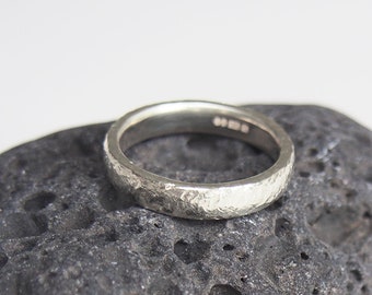 Mens white gold wedding band, textured men's wedding ring, organic mens ring, rustic mens white gold wedding band, rugged men's wedding ring