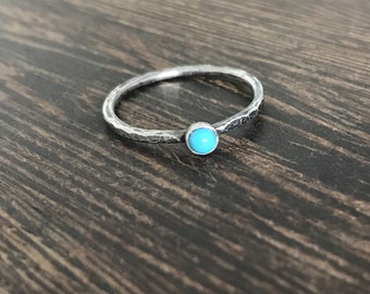 Turquoise ring, turquoise stacking rings, december birthstone, gemstone stacker ring, oxidised silver, blue stone ring, rustic stacking ring