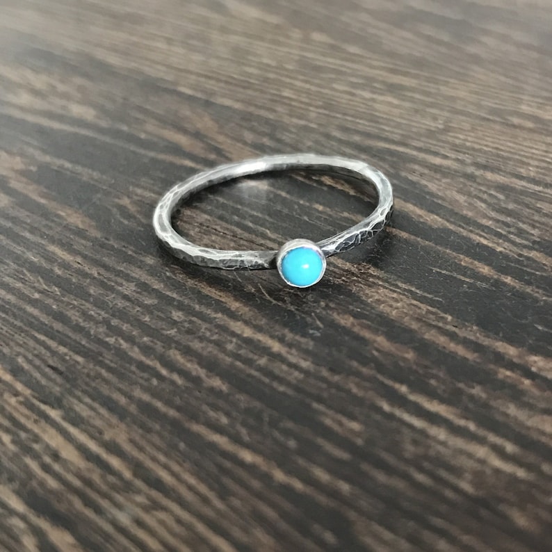 Turquoise ring, turquoise stacking rings, december birthstone, gemstone stacker ring, oxidised silver, blue stone ring, rustic stacking ring image 1