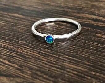 opal ring, blue opal ring, Australian opal ring, blue stone ring, opal stacking ring, october birthstone, ocean lover ring, mermaid ring