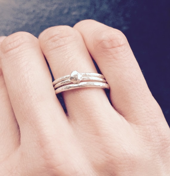 Sterling Silver Stacking Ring Set Melty Love Heart Stacking Ring Set