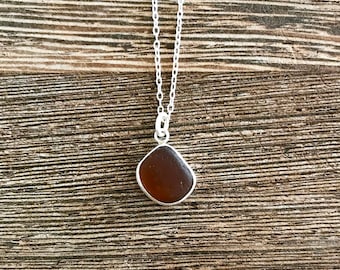 Sea glass necklace, sea glass jewelry, chocolate color seaglass, coffee lover, seaglass pendant, gift for wife, sea glass pendant, brown