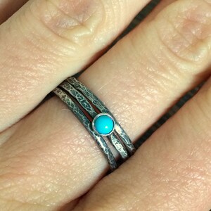 Turquoise ring, turquoise stacking rings, december birthstone, gemstone stacker ring, oxidised silver, blue stone ring, rustic stacking ring image 2