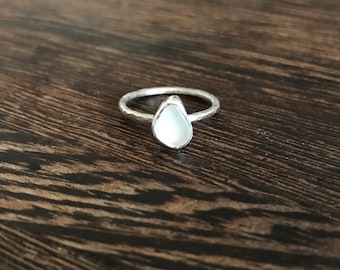 Sea glass ring, Cornish seaglass, engagement ring, sea glass stacking ring, white seaglass stack ring, mermaid ring, promise ring, proposal