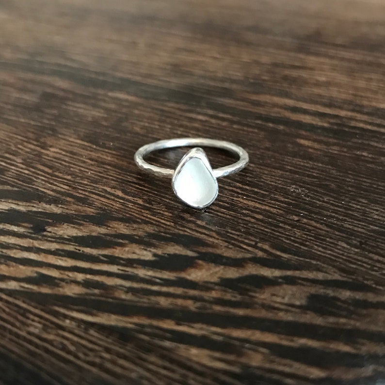 Sea glass ring, Cornish seaglass, engagement ring, sea glass stacking ring, white seaglass stack ring, mermaid ring, promise ring, proposal image 1