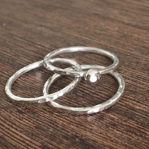 Silver stacking rings, stacking ring set, simple stacking ring, beaten stacking ring, hammered silver ring, hammered silver stacker set