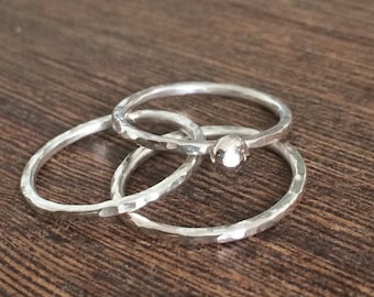 Silver stacking rings, stacking ring set, simple stacking ring, beaten stacking ring, hammered silver ring, hammered silver stacker set